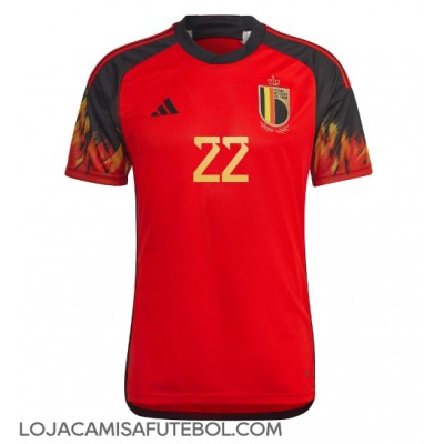 Camisa de Futebol Bélgica Charles De Ketelaere #22 Equipamento Principal Mundo 2022 Manga Curta